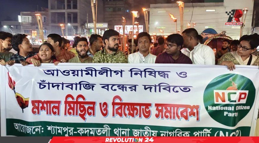 চাঁদাবাজি বন্ধ ও আ. লীগ নিষিদ্ধের দাবিতে এনসিপির মশাল মিছিল